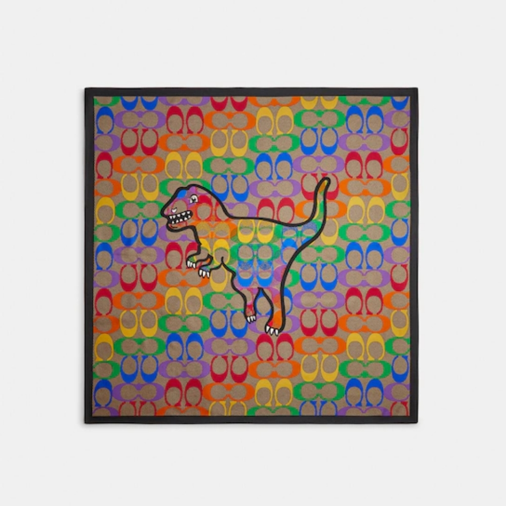 Coach rainbow pride square silk scarf with rexy
